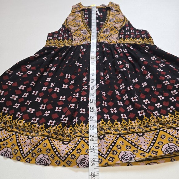 Free People Charlotte Sleeveless Halter Collared Top XS Tunic Flowy Red Gold Bla - Picture 6 of 9